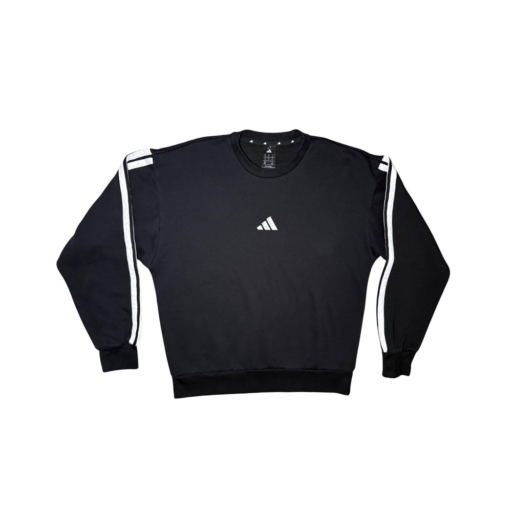 Adidas Fleece Crewneck Sweatshirt Mens Large Black 3-Stripe Pullover